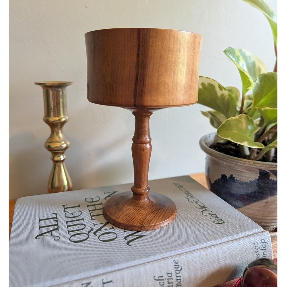 Vintage 1988 Bob Fisher Handmade Myrtlewood Pedestal Goblet Bowl Oregon Wood Art